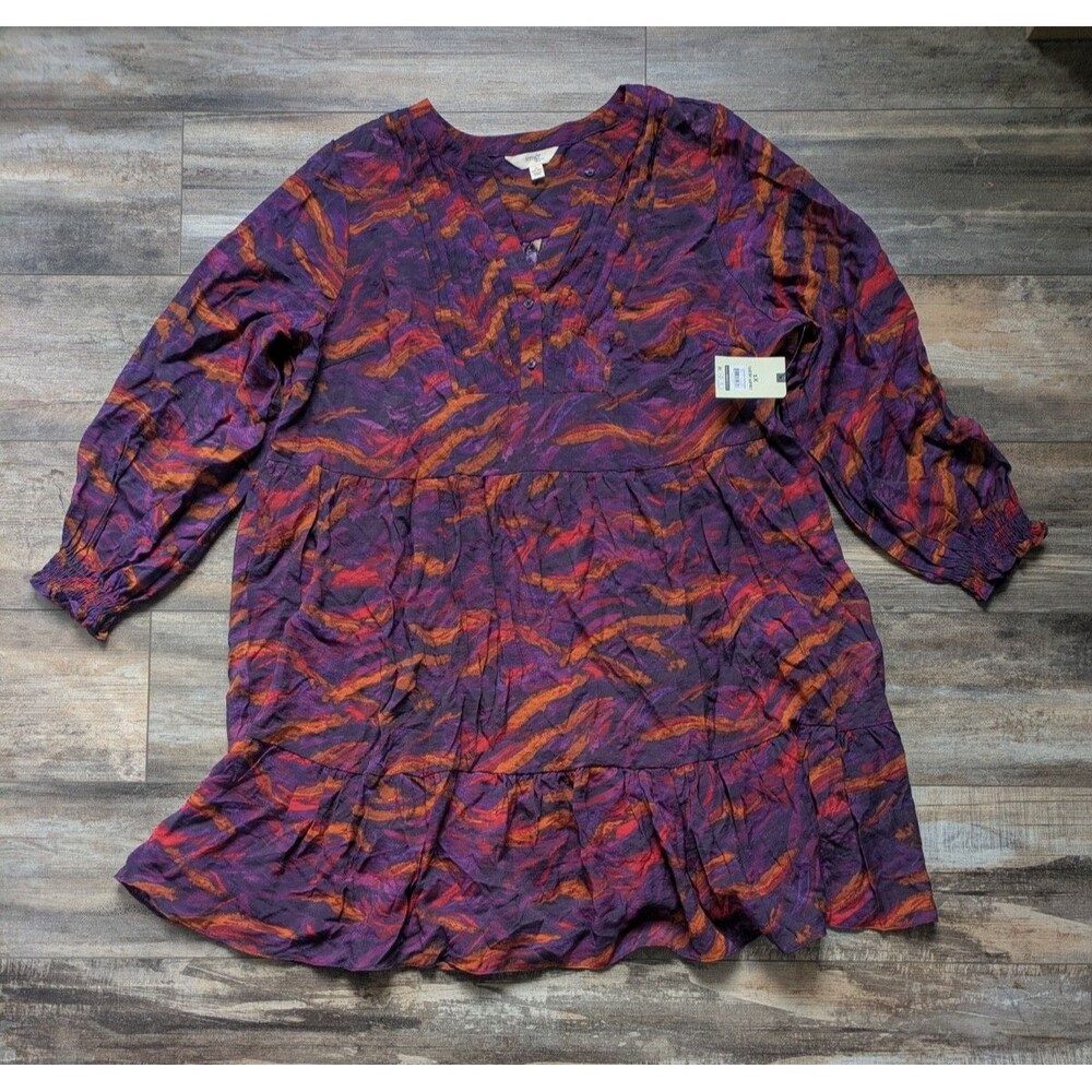 NWT Terra & Sky Pleated Tiered Long Sleeve Dress Women’s 1X (16W-18W) NEW Boho